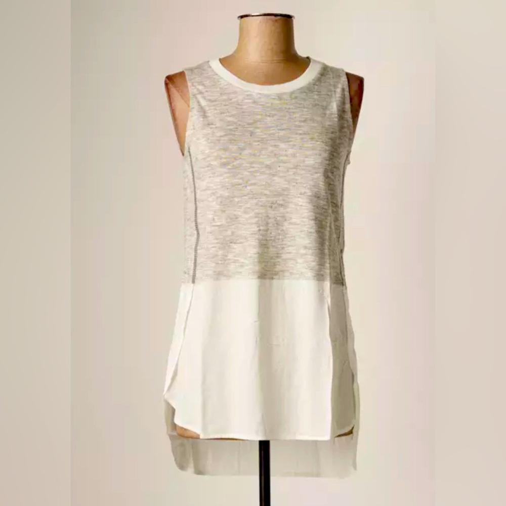 AMS PURE Sleeveless Gray and White with silver embellishment Sweater Tank Top